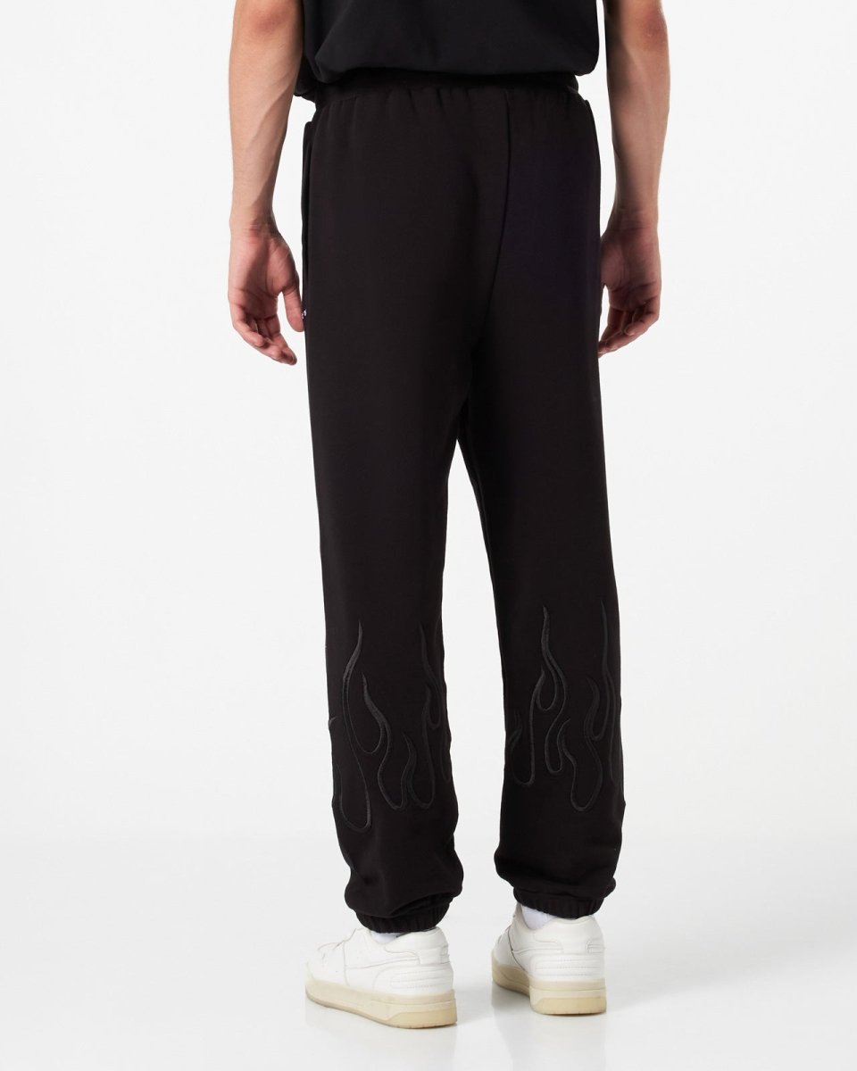 Vision Of Super BLACK PANTS WITH BLACK EMBROIDERED FLAMES Fino Al -60%