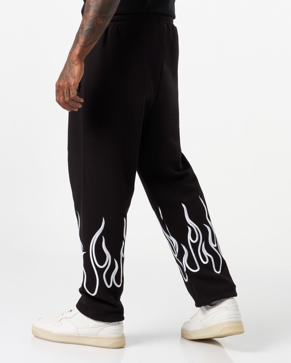 Vision Of Super BLACK PANTS WITH WHITE EMBROIDERED FLAMES Shopping Online