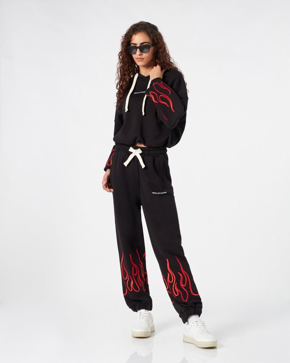 Vision Of Super BLACK WOMAN PANTS WITH RED FLAMES Sottocosto