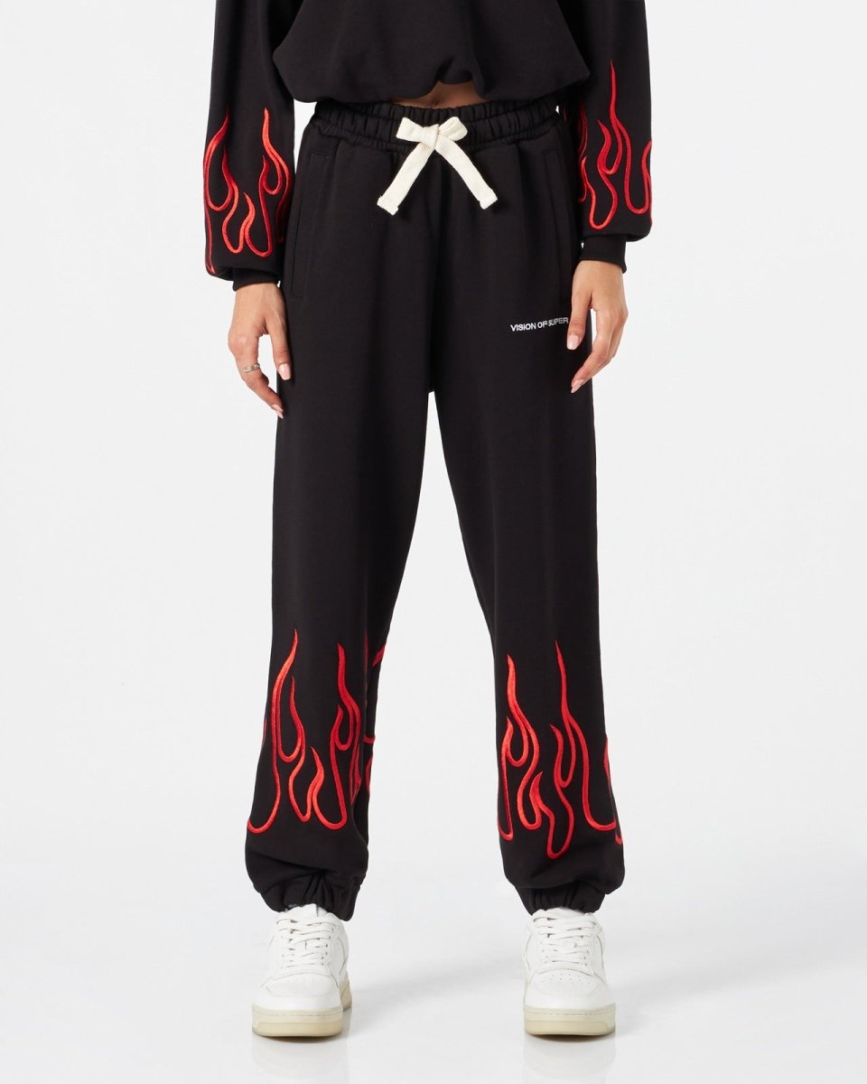 Vision Of Super BLACK WOMAN PANTS WITH RED FLAMES Sottocosto