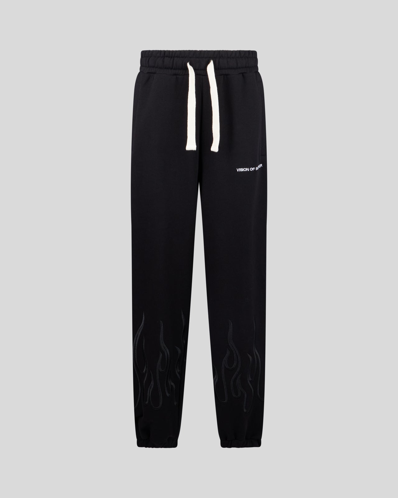 Vision Of Super BLACK WOMAN PANTS WITH BLACK EMBROIDERED FLAMES