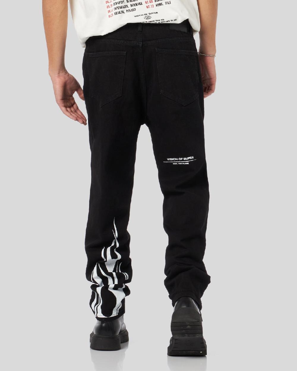 Vision Of Super BLACK DENIM JEANS WITH PRINTED FLAMES AND LOGO Novità