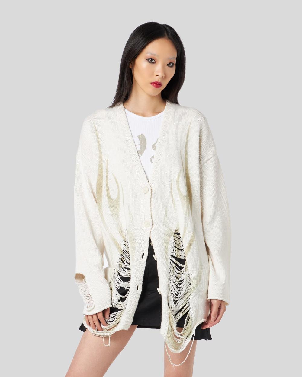 Vision Of Super SAND CARDIGAN WITH PRINTED TRIBAL FLAMES Presa
