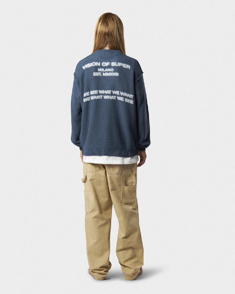 Vision Of Super BLUE JUMPER WITH WHITE PRINT VOS MILANO ON BACK AND PRINTED LOGO ON FRONT Economico