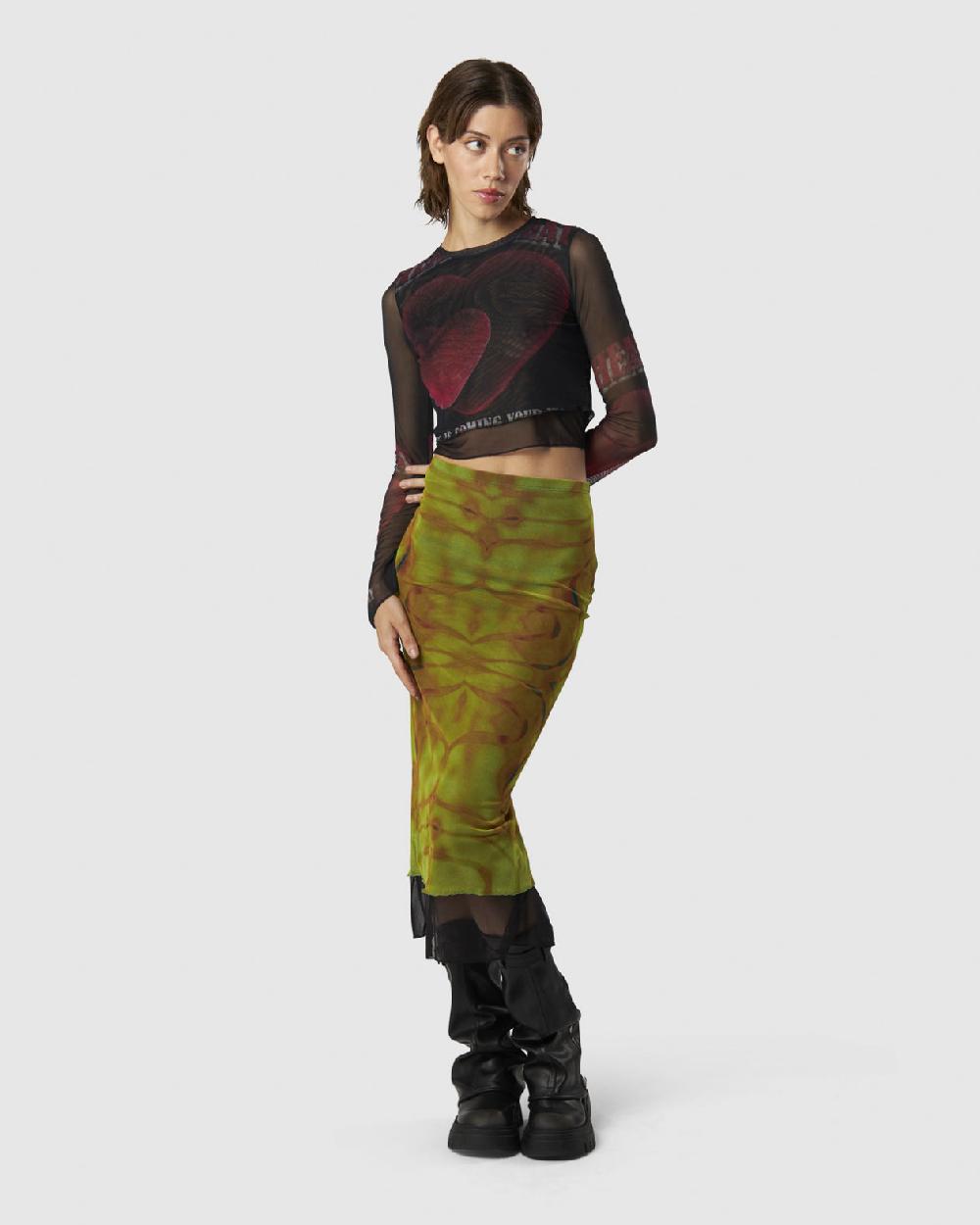 Vision Of Super MIDI SKIRT WITH YELLOW TRIBAL GRAPHIC In Vendita