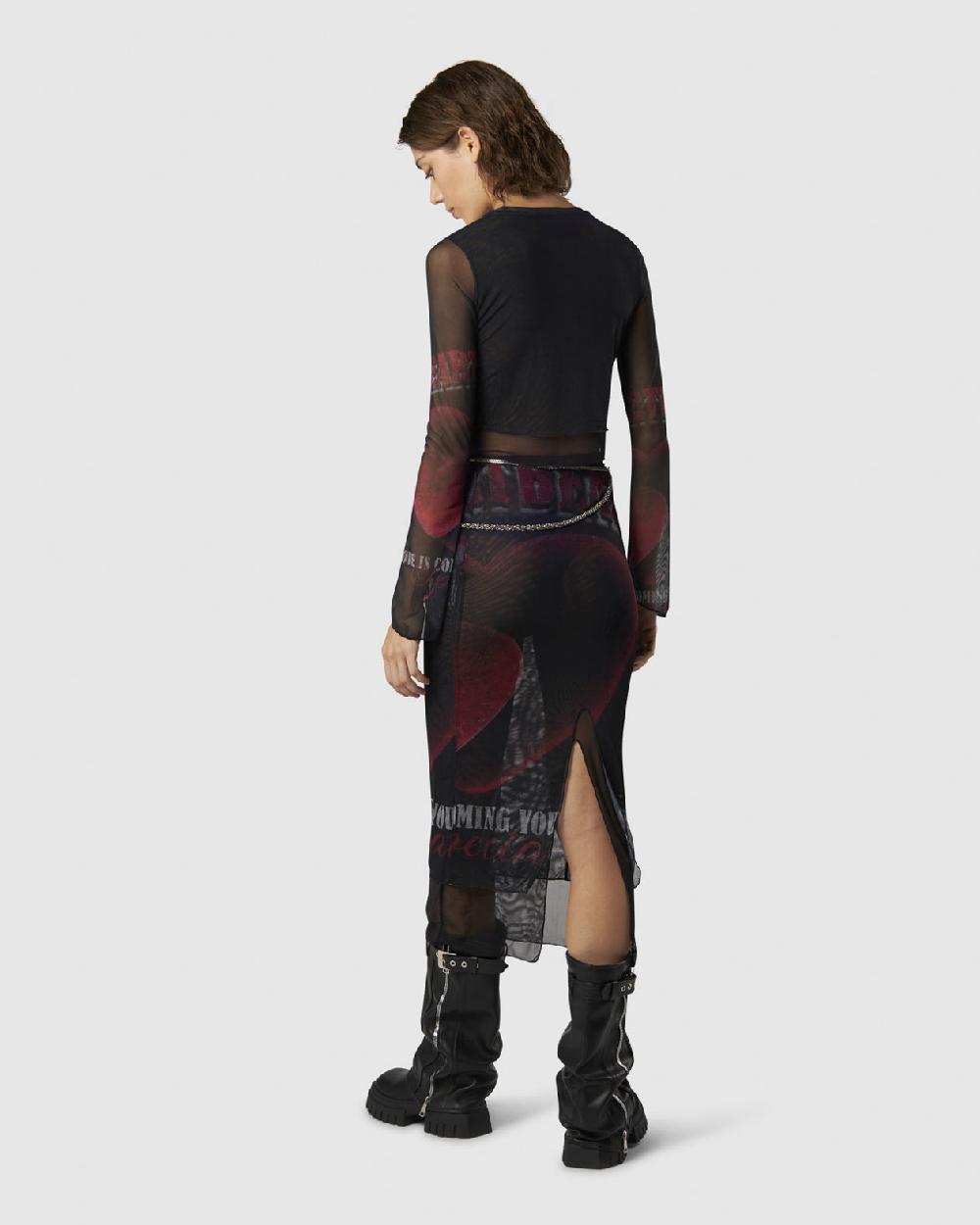 Vision Of Super BLACK LONGSLEEVE TOP WITH VELVET HEART PRINT Saldi
