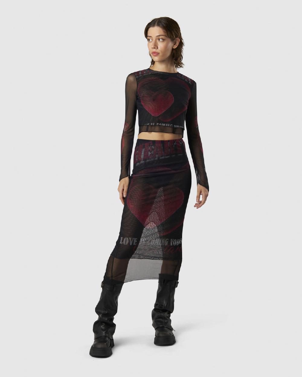 Vision Of Super MIDI SKIRT WITH VELVET HEART PRINT Offerte