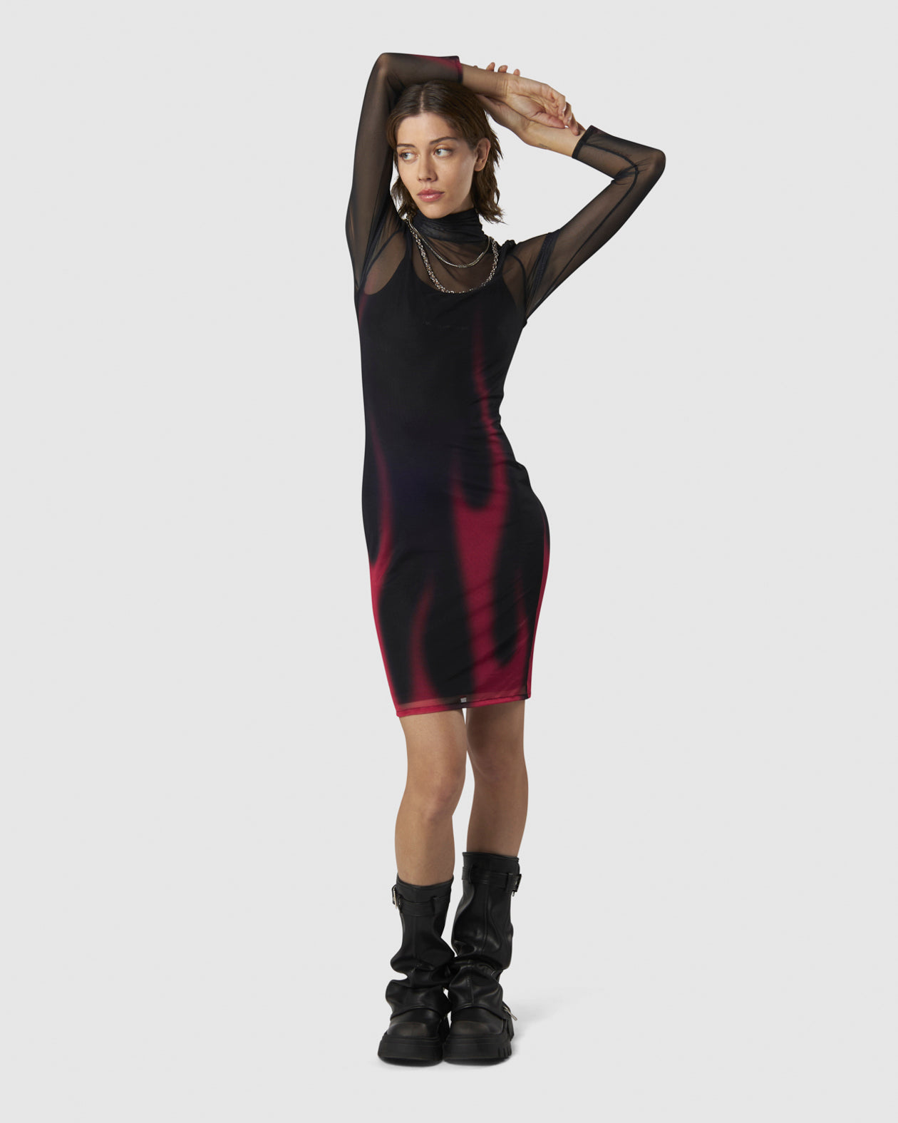 Vision Of Super BLACK MIDI DRESS WITH PINK FLAMES Hotsell