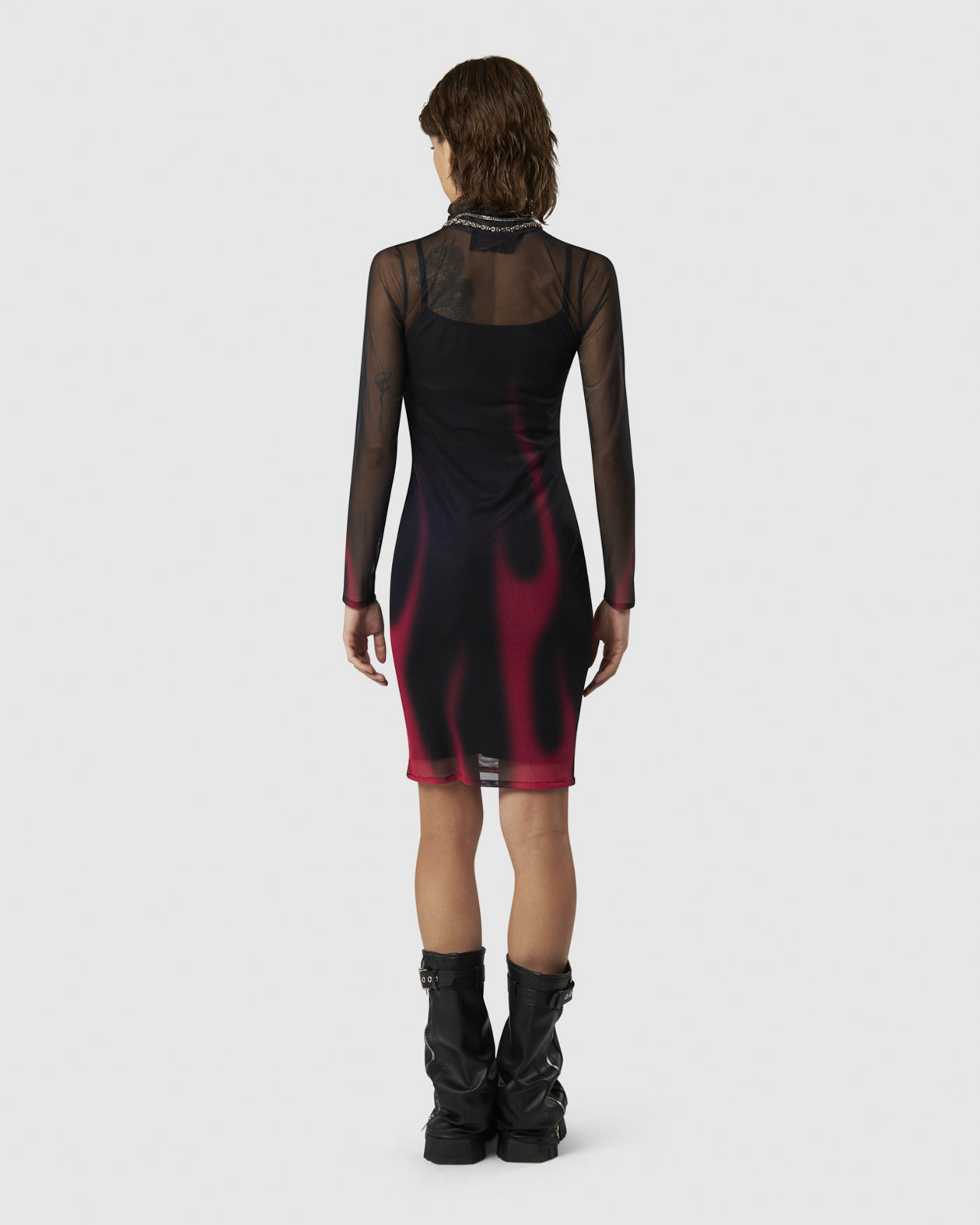 Vision Of Super BLACK MIDI DRESS WITH PINK FLAMES Hotsell
