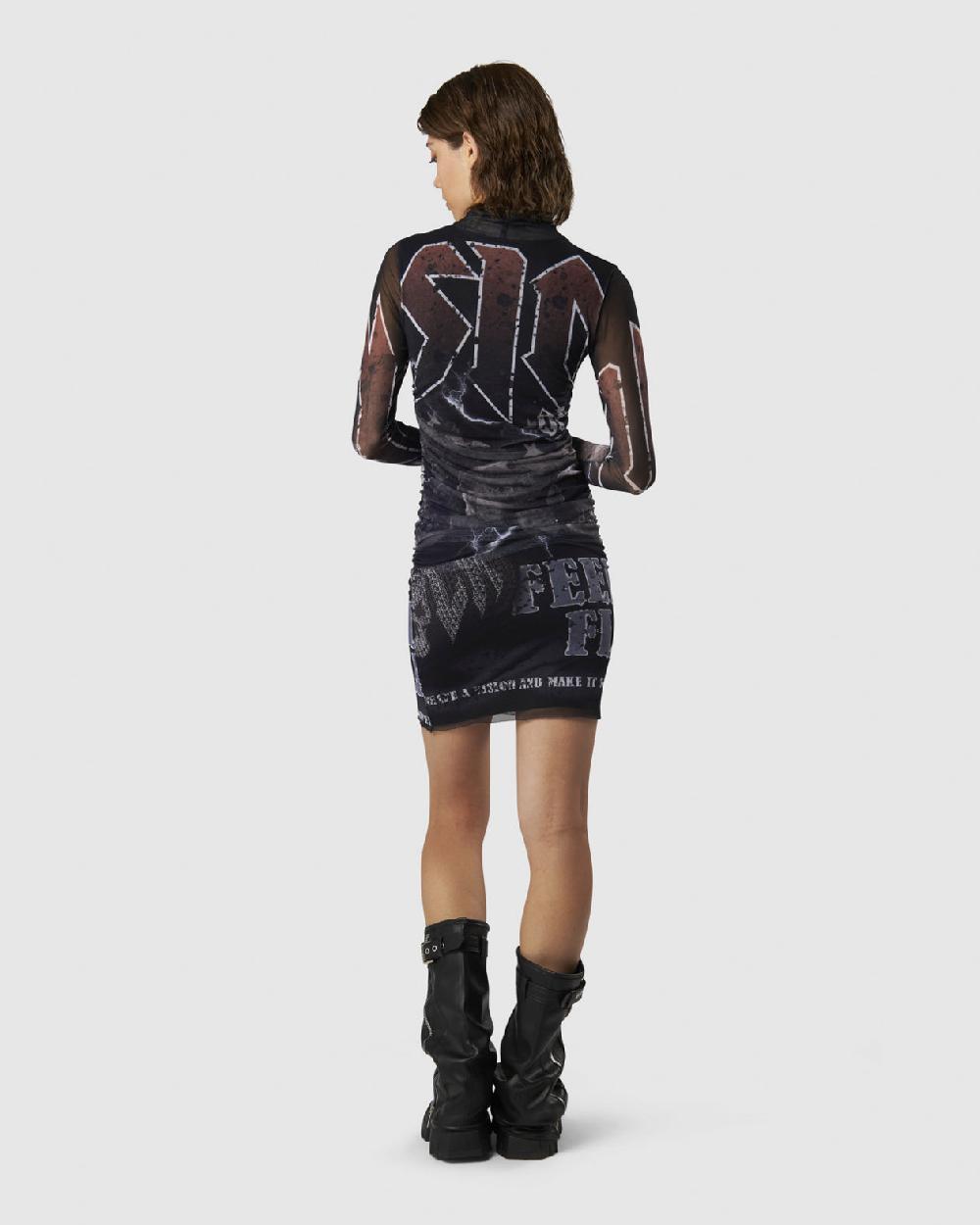 Vision Of Super BLACK MIDI DRESS WITH FELL ROCK GRAPHIC Vendita Economica