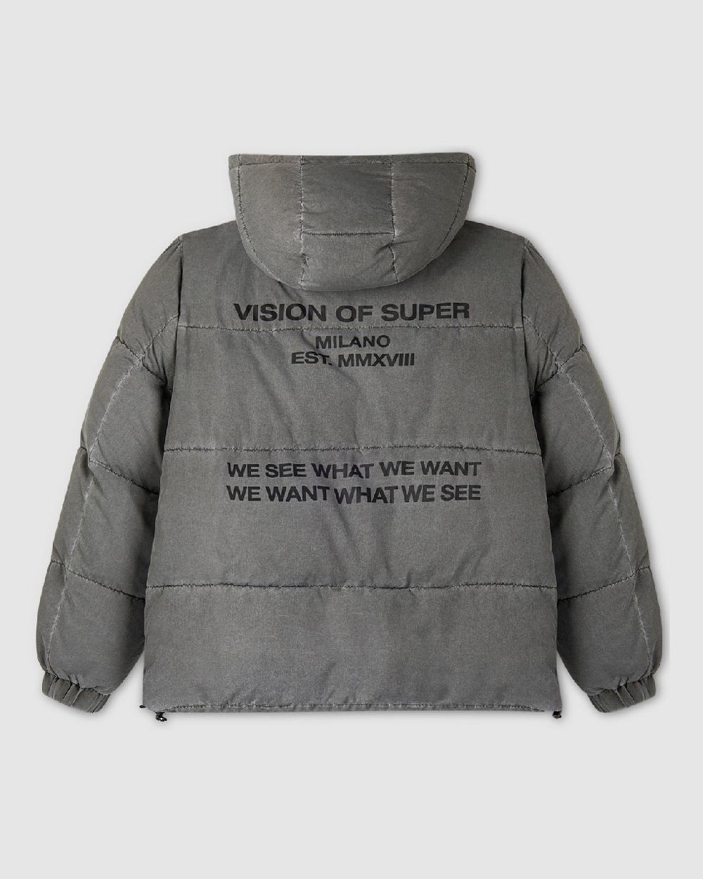 Vision Of Super WASHED PUFFY JACKET WITH RED LABEL AND VOS MILANO TEXT PRINTED ON BACK Vendite Flash
