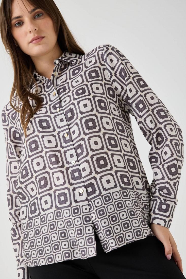 Zanetti 1965 Camicia in viscosa con stampa geometrica Vendita Economica
