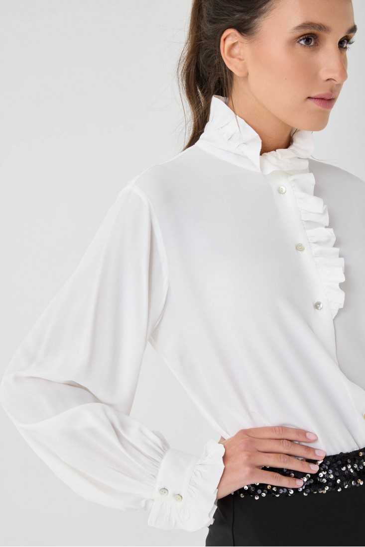 Zanetti 1965 Camicia in crepe de chine di seta con rouche In Saldo
