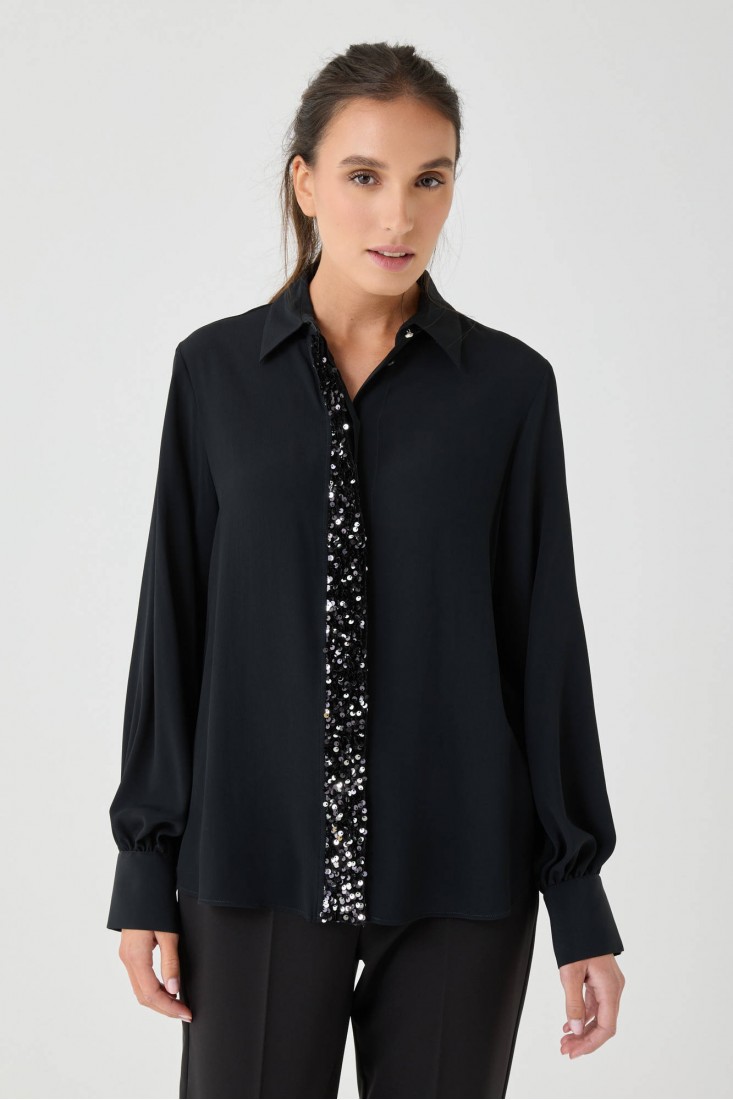 Zanetti 1965 Camicia con paillettes in crepe de chine Nuova