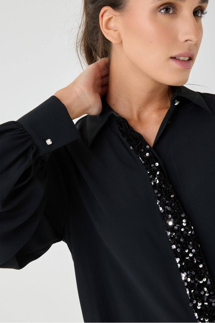 Zanetti 1965 Camicia con paillettes in crepe de chine Nuova