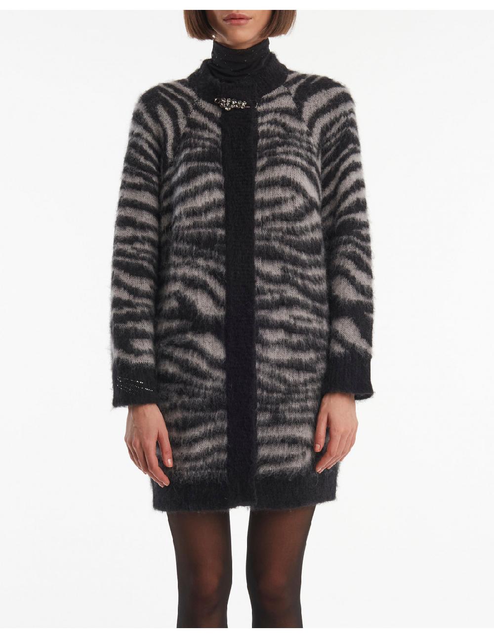 Angelo marani CARDIGAN GARZATO ZEBRA IN ALPACA+SPILLA Qualità Garantita
