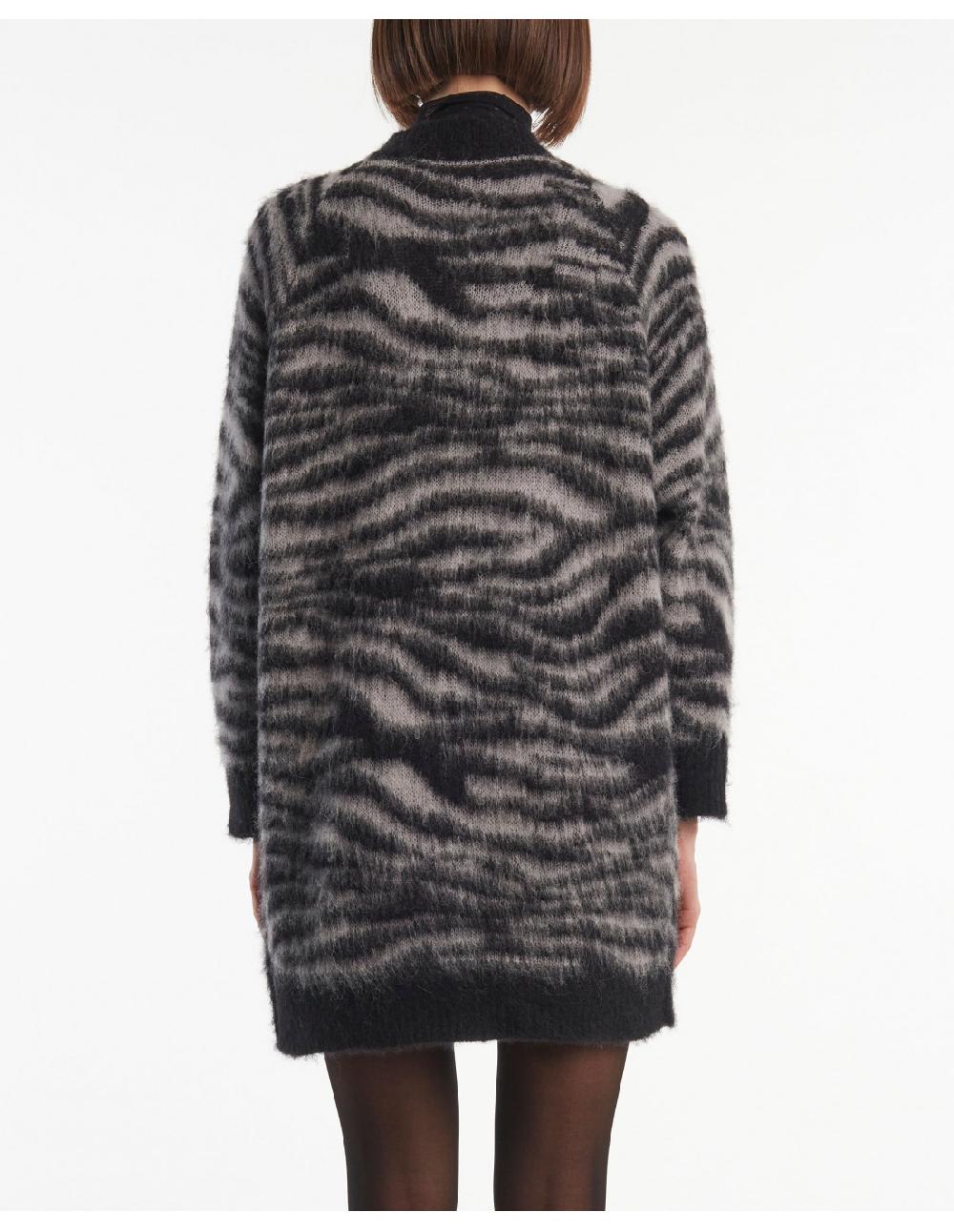 Angelo marani CARDIGAN GARZATO ZEBRA IN ALPACA+SPILLA Qualità Garantita