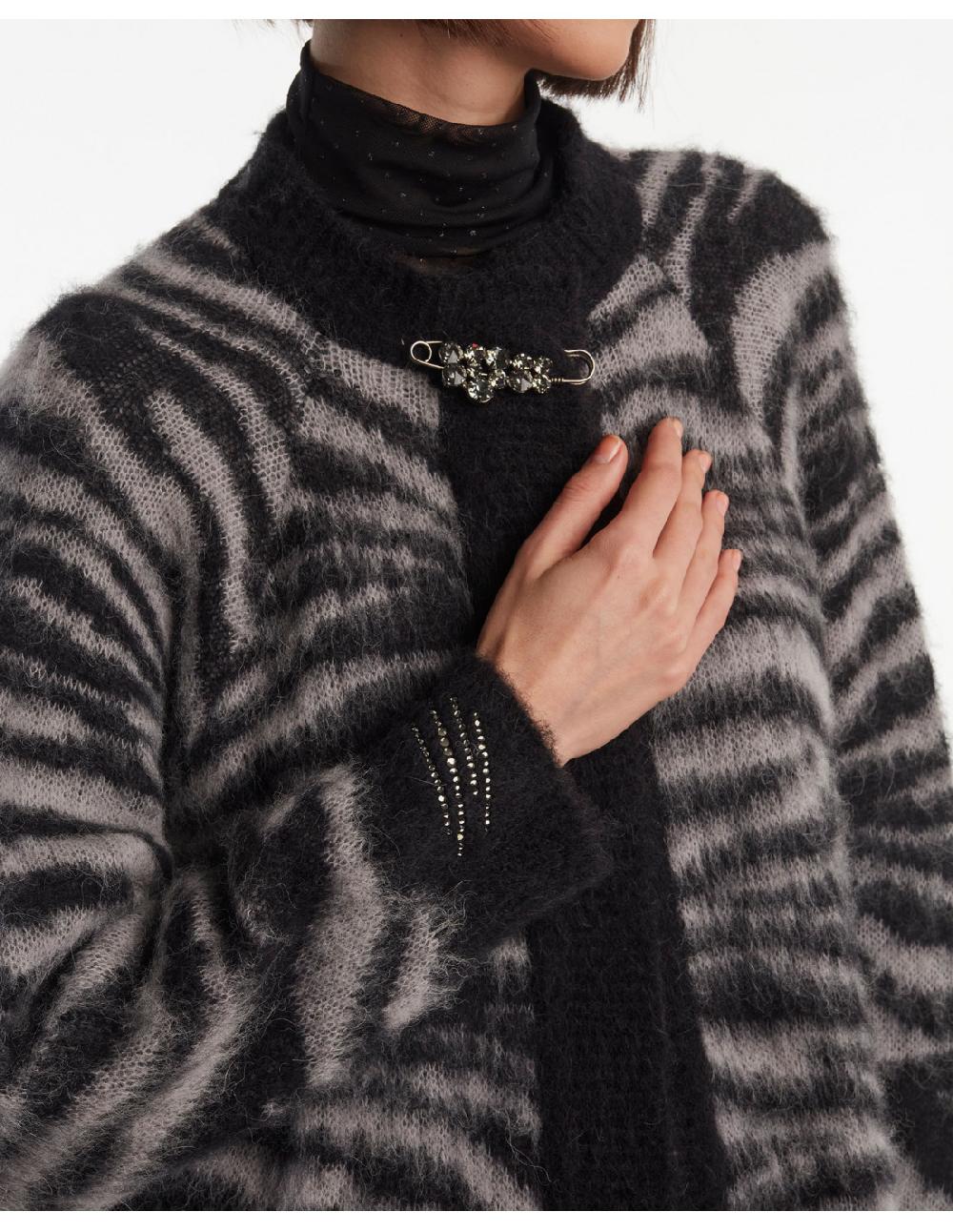 Angelo marani CARDIGAN GARZATO ZEBRA IN ALPACA+SPILLA Qualità Garantita